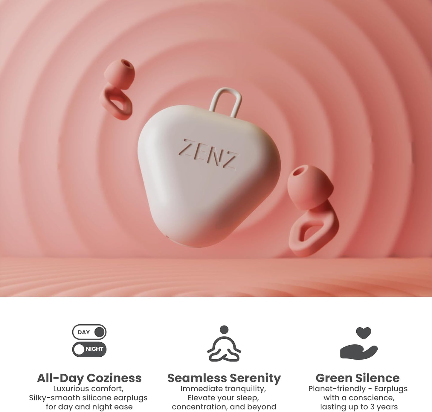 Zenz Unwind Ear Plugs for Sleeping Noise Reduction - Comfy Reusable Soft Silicone Earplugs for Focus, Study, Work - 8 Pair Eartips in XS/S/M/L - 27dB Hearing Protection with Storage Case - Onyx Black