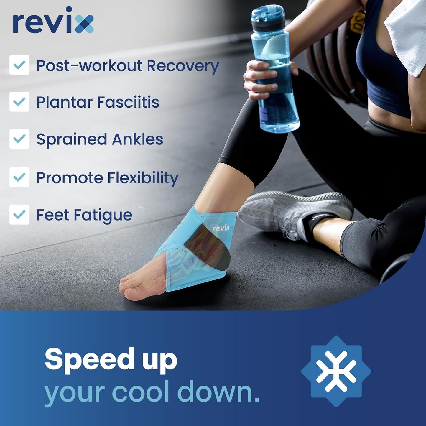 REVIX Ankle Ice Pack Wrap for Plantar Fasciitis & Foot Pain Relief | Ankle Ice Wrap with Cold Compression, Flexible Gel Pack for Achilles Tendonitis, Sprained Ankle, Heel Spurs and Swelling