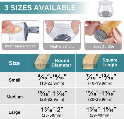 Ansible 24 Pcs Chair Leg Floor Protectors Square | Silicone Felt Furniture Leg Pads Caps Covers for Hardwood Floors (Fit:1-1/16" to 1-5/8")