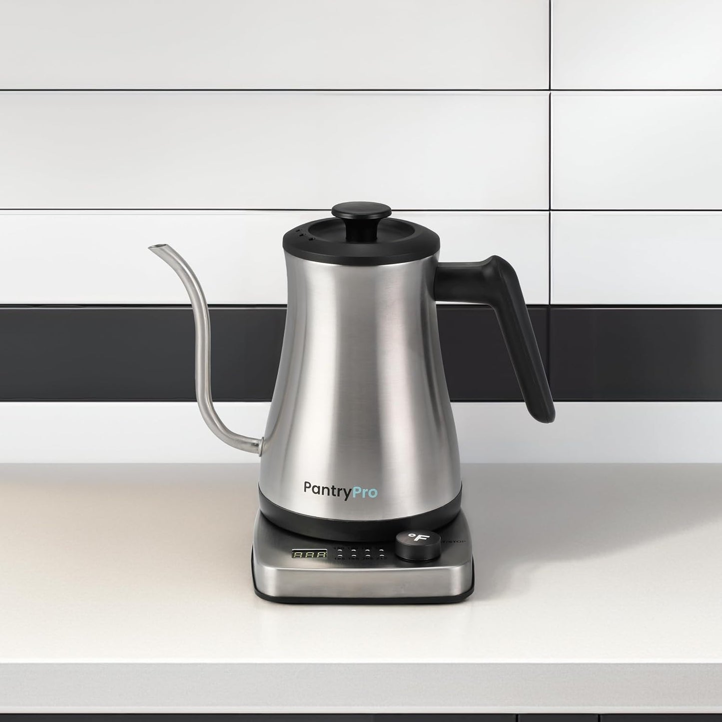 1.0L 1500W Gooseneck Electric Kettle - Stainless Steel Interior - Rapid-Boil - Auto Shut-Off, Boil-Dry Protection, Temperature Control, LED Indicator - Black by The Display Guys