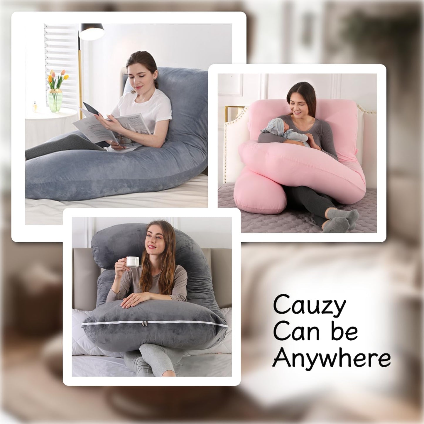 ALLOPERA Pregnancy Pillows for Sleeping, 57-Inch U-Shaped Full Body Maternity Pillow with Adjustable Fill and Removable Washable Cover, Back, Belly, Hip and Leg Support for Pregnant Women, Black Grey