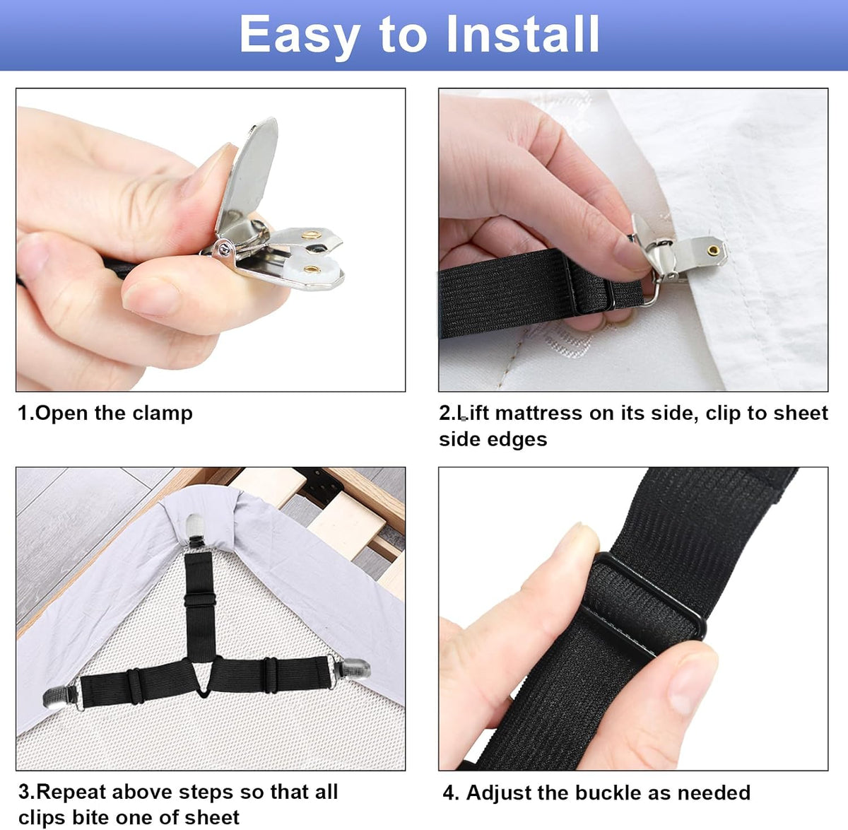 Attmu 6 Pack Bed Sheet Straps Fitted Bed Sheet Fasteners Clips Black