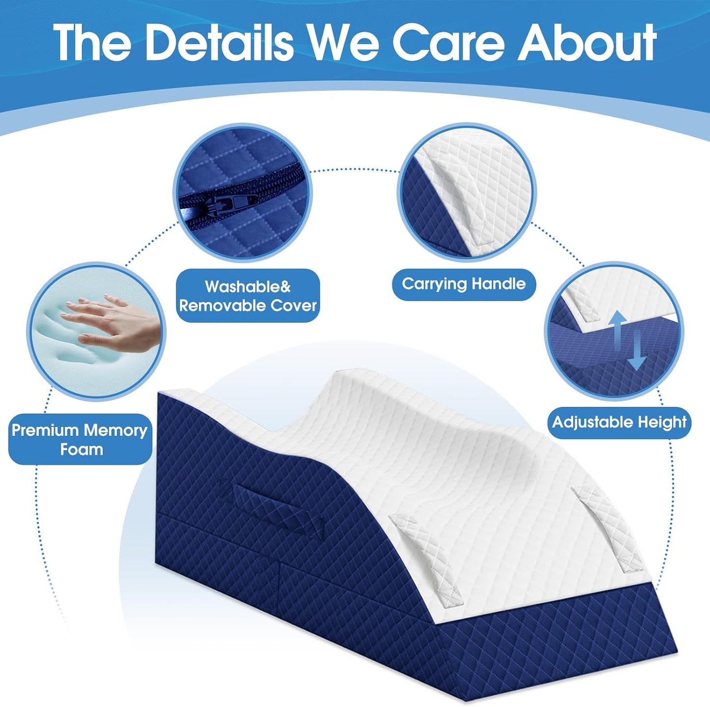 TranquilRelax Leg Elevation Pillows for After Surgery, Wedge Pillow, Grey | Memory Foam, All-around Knee & Ankle Support for Swelling, Height-adjustable, Nop-Slip Bottom, Washable Cover, Single-leg