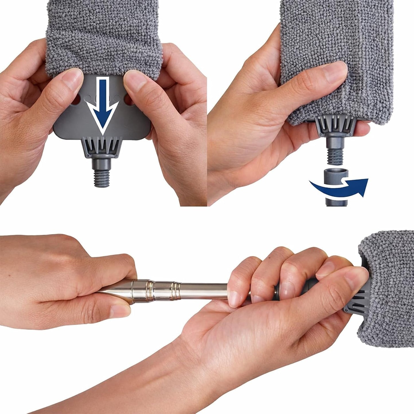 Retractable Gap Dust Cleaner with Extension Pole & 3 Microfiber Cloths | Cleaning Tools with 3 Microfiber Dusting Cloths | Long Handle Duster 30-100'' | Under Refrigerator Furniture Appliance Blue