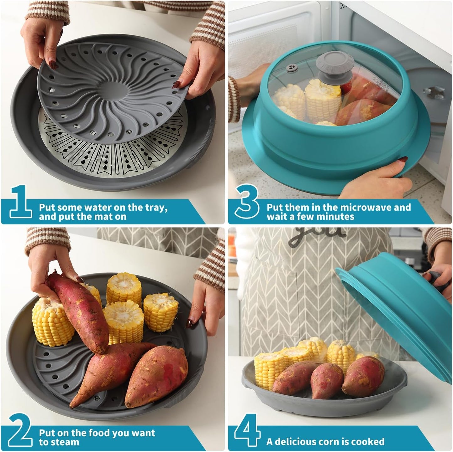 Collapsible Microwave Splatter Lid with Vented Tempered Glass Cover Wok Lid for Microwave Safe, Stockpot Steamer Pot Pan Round Bowl Plate 5" 6" 7" 8" 9" 10" Universal Multifunction Silicone Cover