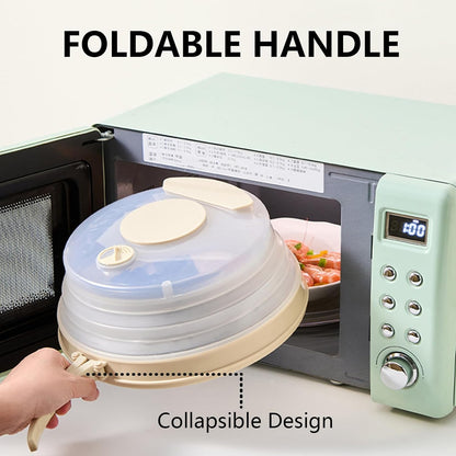 Microwave Splatter Cover with Base Plate and Water Steamer,Collapsible Microwave Cover for Food with Handle and Seasoning Groove, Clear Plate Covers,Food Safe,BPA Free,House Gifts (Creamy White)