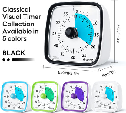 Yunbaoit Visual Timer with Night Light, 60 Minute Countdown, Light Blue | 3 Alarm Modes, Mute Flash, for Kids and Adults, Time Management Tool for Classroom, Home, School, and Work
