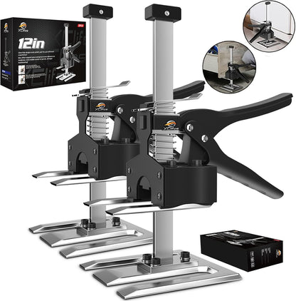 XClifes Labor Saving Arm Jack, 2 Pack Furniture Lifter Tool, Black | Multifunctional jack lifts up to 6.69" with 450 lbs capacity for cabinets, doors, windows & wall tile leveling.