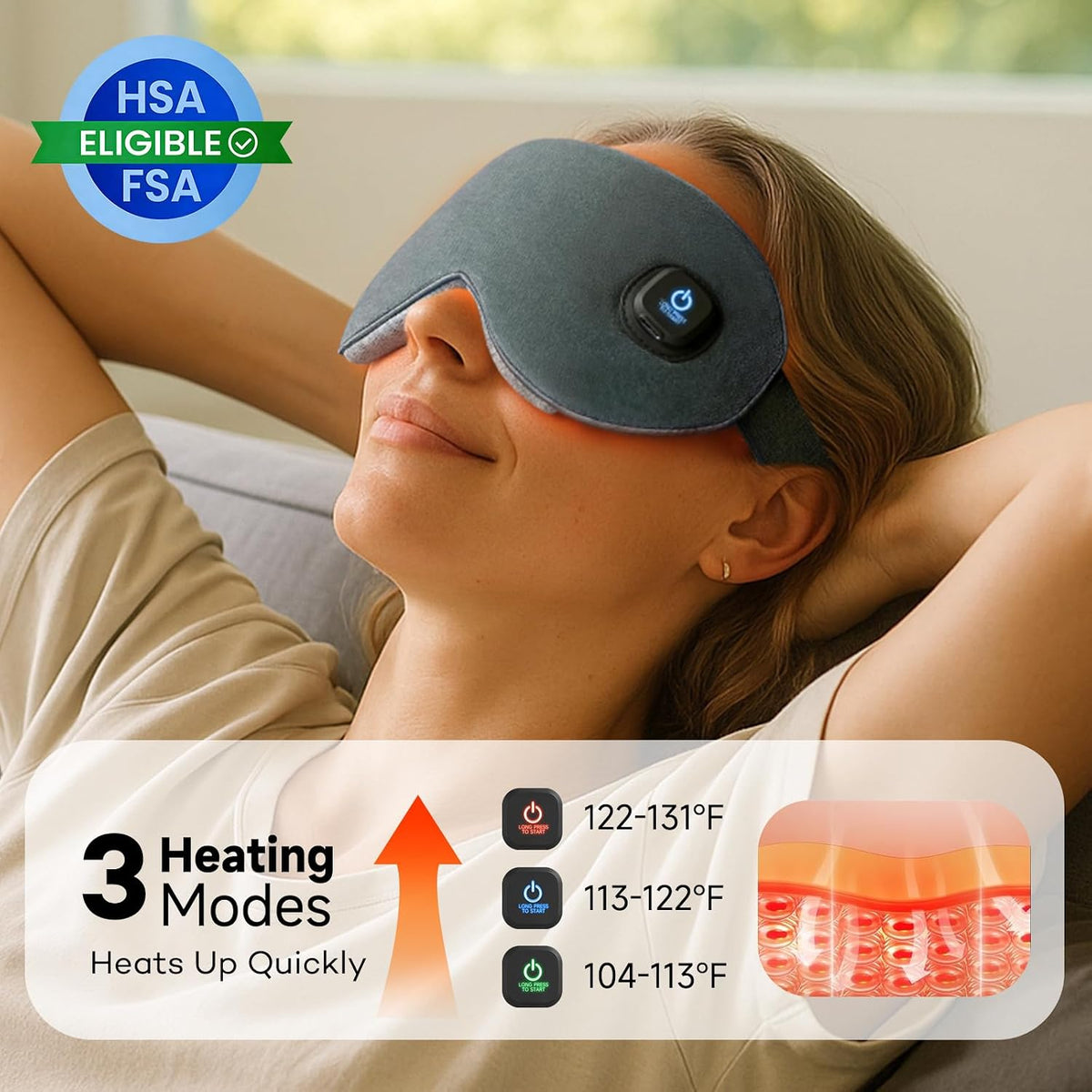 Ezona Heated Eye Mask, Cotton Cordless Warm Eye Compress Mask for Dry Eyes