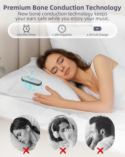 Under Pillow Speaker Bluetooth for Sleeping: Private White Noise Speaker with Bone Conduction for Sleep -Silver