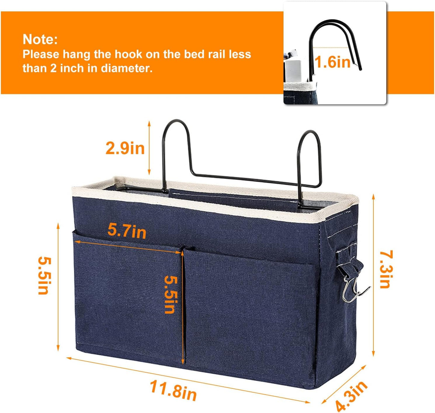 Surblue Bedside Caddy Bedside Storage Bag Hanging Organizer for Bunk, Hospital Beds, Dorm Rooms Bed Rails Camp 4 Pockets and 2 Hooks (Skyblue)