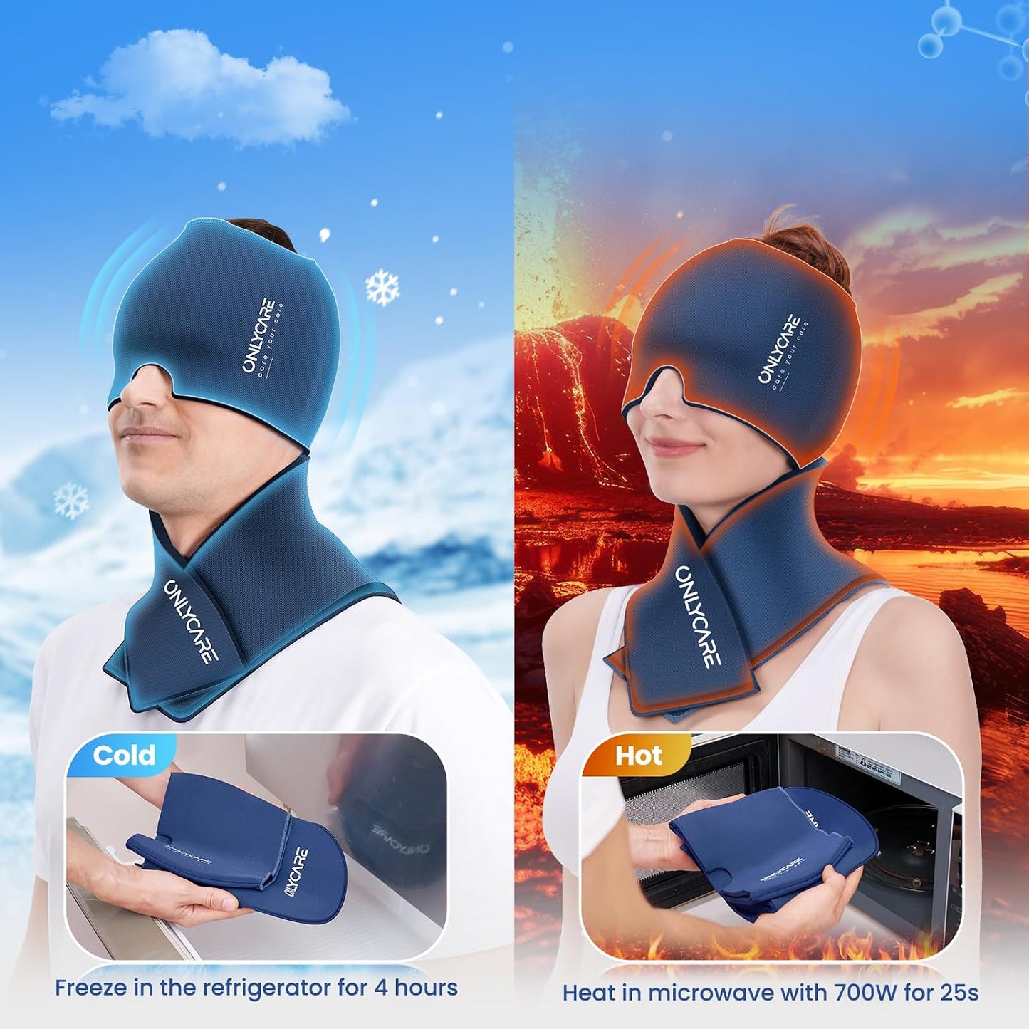 ONLYCARE Migraine Relief Cap, Headache Relief & Neck Ice Pack Wrap Gel Set | Upgrade Headache Cap and Shoulder Cold Pack, Hot & Cold Compress, FSA-HSA Eligible, Relief of Pain, Swelling, Office Pressure