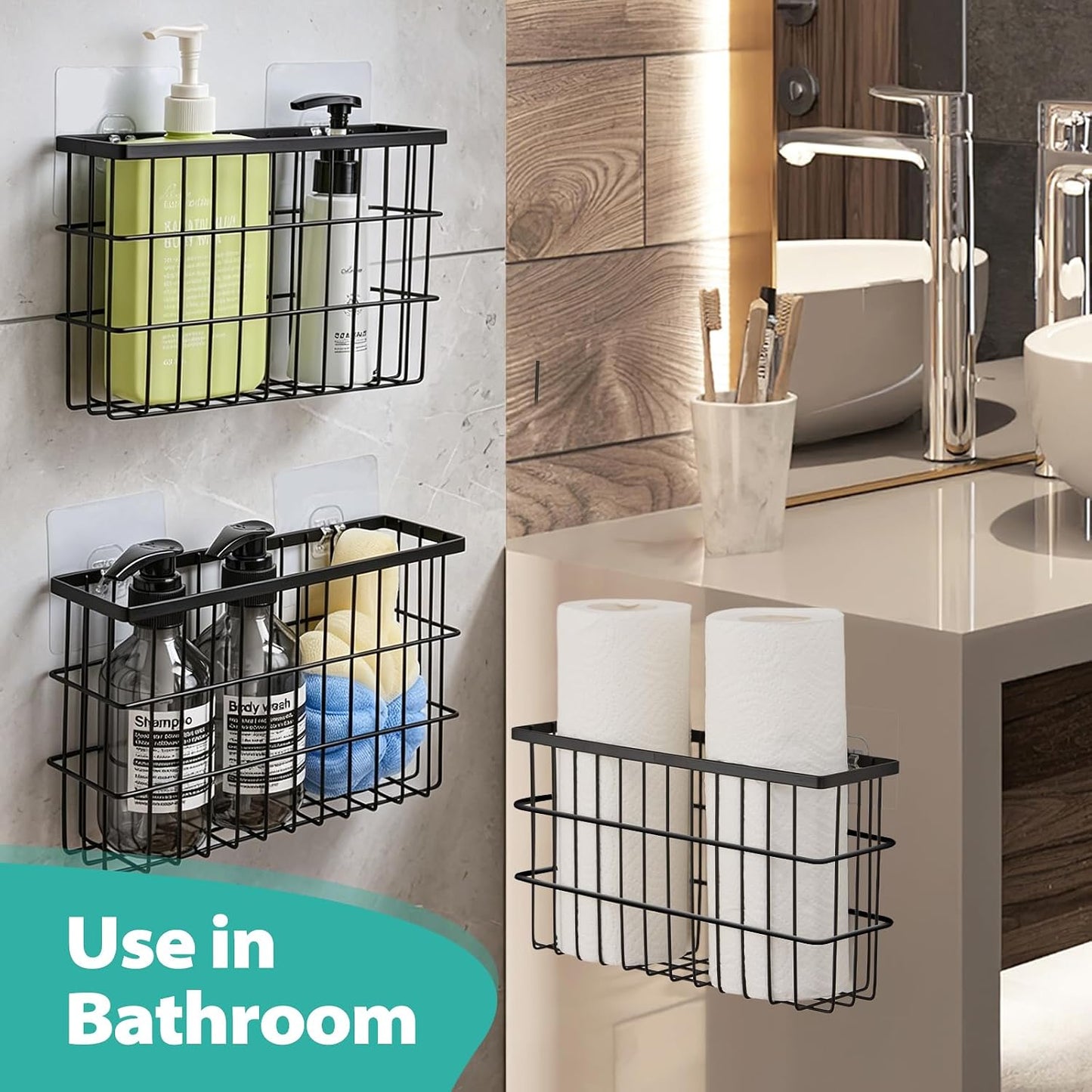 Sinnsally 2 Pack Cabinet Door Organizer,Self Adhesive Lid Organizers Inside Cabinet Storage Boxes,Hanging Storage Basket Organizer Wall Mounted Pantry Caddy Cup Holder for Kitchen,Fridge,Bathroom