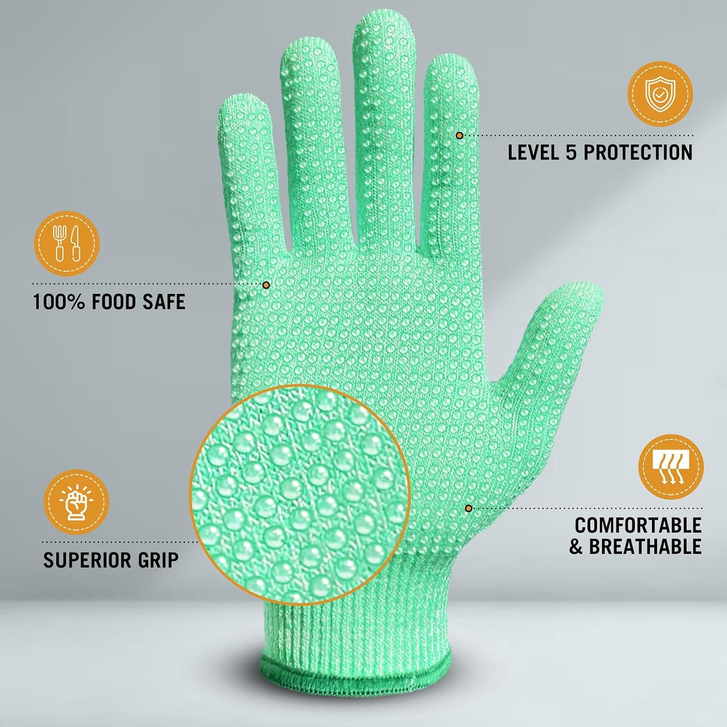 Evridwear Level 5 Cut Resistant Gloves with Non-Slip Grip, 2 Pairs | HPPE Material, Food Safe, Comfortable & Breathable, Kitchen, Crafting & DIY Projects(M, Pink+Gray)