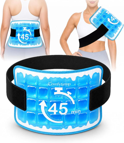 Comfytemp 45Min Long-Lasting Ice Pack for Injuries Reusable | Large Gel Cold Pack with 2 Detachable Straps, Flexible Ice Pack Wrap for Back Shoulder Knee, Hot Cold Compress, 11"x15"