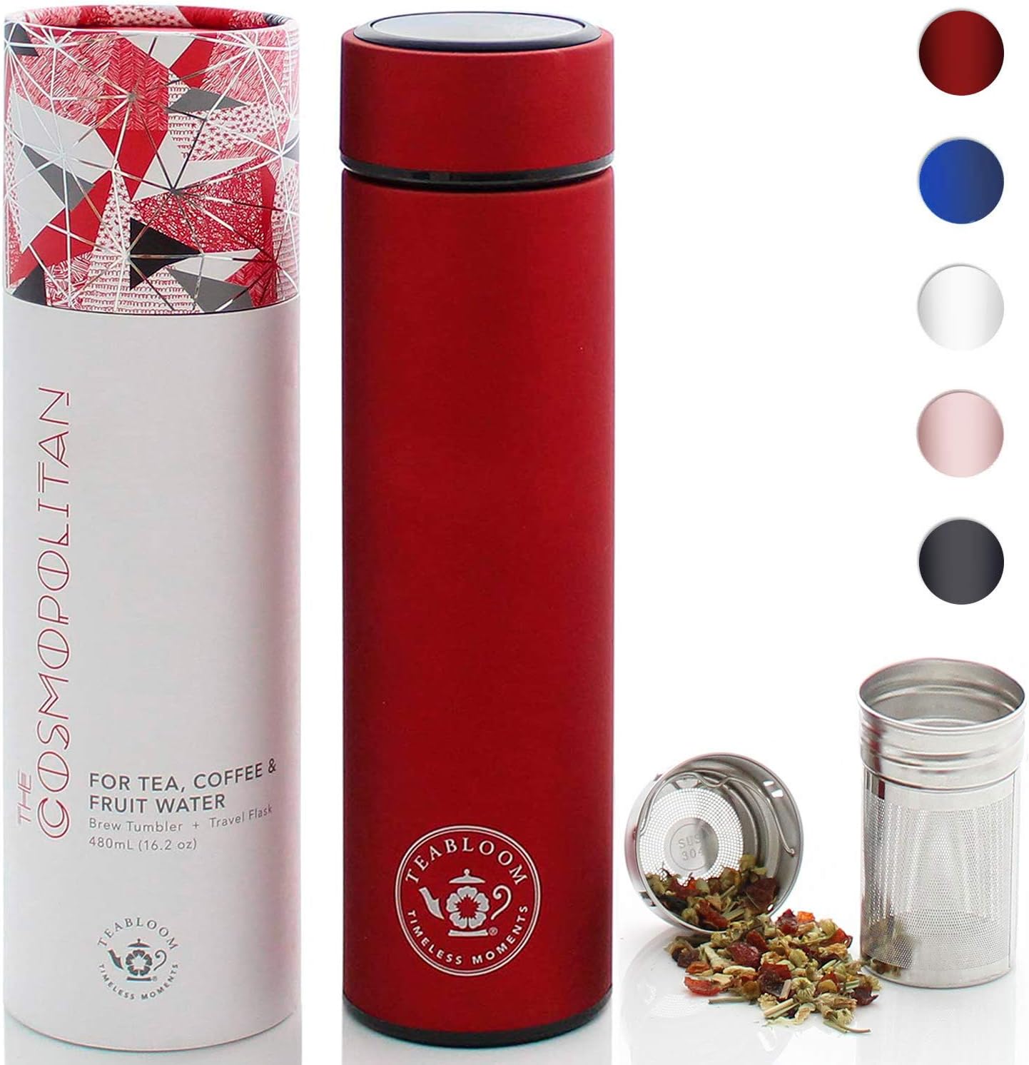 Teabloom - The ORIGINAL All-Brew Travel Tumbler & Thermos | OPRAH’s Favorite | 16oz/480ml Stainless Steel Insulated Water Bottle/Tea Flask/Cold Brew Coffee Mug