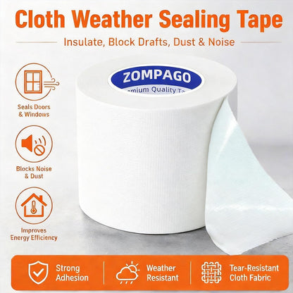 ZOMPAGO White Window Weather Sealing Tape 2.4in x 33FT, Cloth Draft Stopper for Sliding Door & Gap Filler, Strong Adhesive Window Seal Tape Air Conditioner Door Weather Stripping Insulation