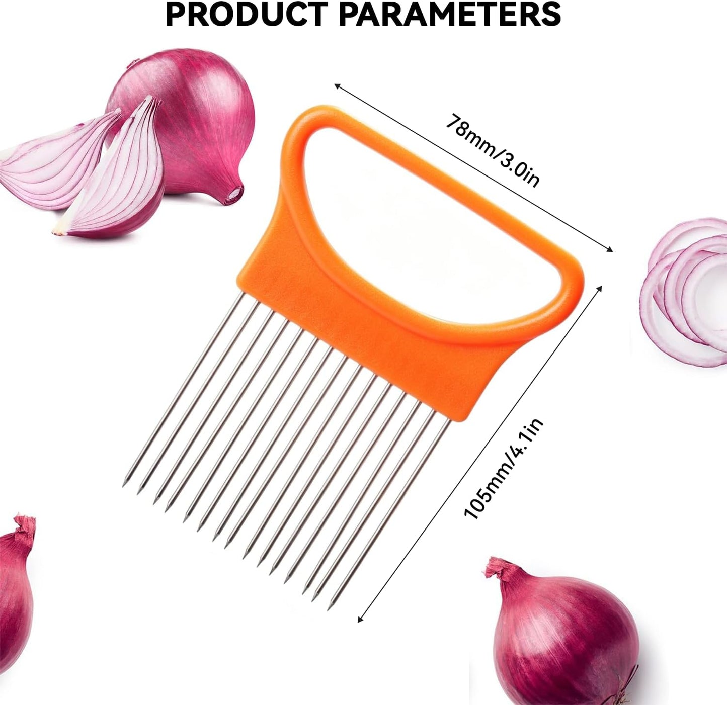 Onion Holder for Slicing - Stainless Steel Vegetable & Fruit Slicer Assistant Tool, Multi-Purpose Onion Tomato Cutter for Potato, Avocado, Egg & Meat Chopping (Blue)