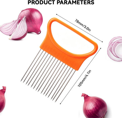 Onion Holder for Slicing - Stainless Steel Vegetable & Fruit Slicer Assistant Tool, Multi-Purpose Onion Tomato Cutter for Potato, Avocado, Egg & Meat Chopping (Blue)
