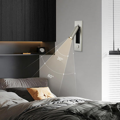 LED Bedroom Lamp Headboard Wall Light Sconce, Bedside Reading Light Recessed Push Switch Wall Lamps, Hotel Bed Side Decorative Wall Sconces Spotlight, 360° Rotatable 92° Foldable (Brass+Black)