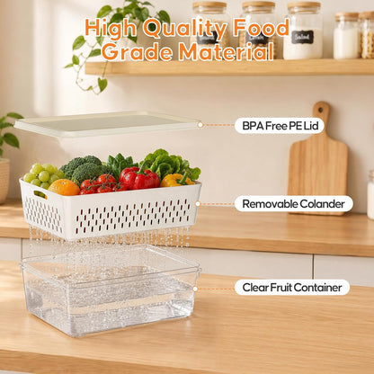 Fruit Storage Containers for Fridge, 4 Pack Plastic Food Storage Container | Fruit Containers Set with Removable Colander, Produce Saver Keep Berry Fruits Vegetables Meet Fresh Longer, Dishwasher Safe