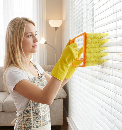 2 Pcs Blind Duster for Wood Blinds, 7-Finger Blind Cleaner Duster Tool | with Microfiber, Effortless Dusting for Tight Slats (Orange and Yellow)