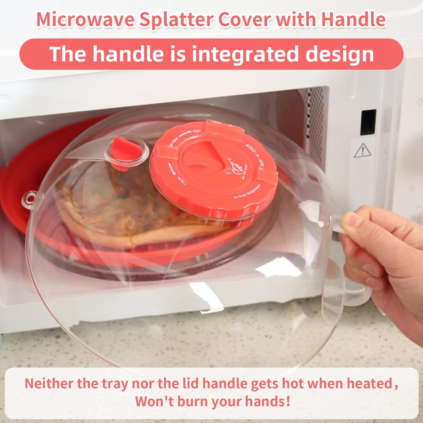 Microwave Splatter Cover Lid for Food 10.2 Inch with Water Steamer, Clear Microwave Splash Guard Cooker Lid with Plate, Dish Bowl Plate Serving Cover Cookware High Transparent Plastic Black