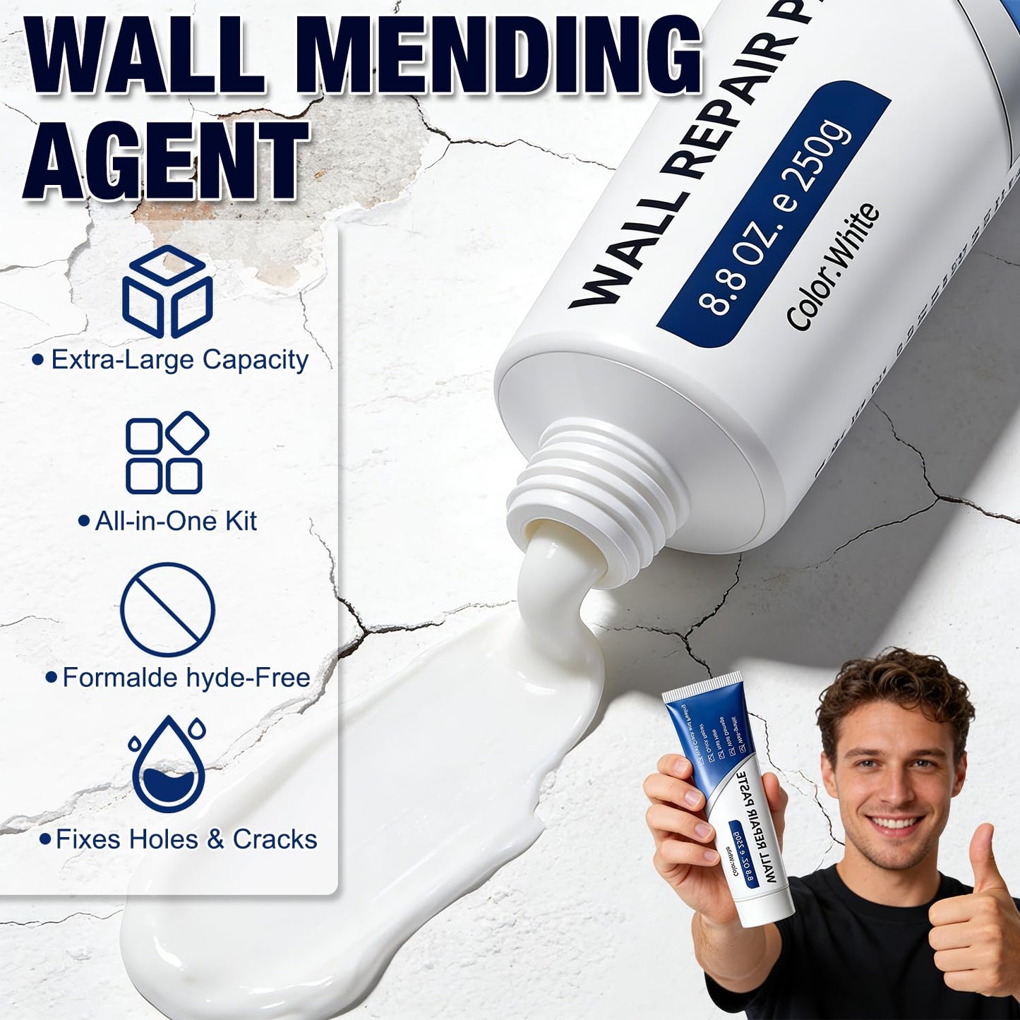 2PCS Drywall Repair Kit, Wall Mending Agent, Wall Patch Repair Kit with Scraper, Multi-Functional Drywall Patch Paste Repair Kit for DIY Home Fix