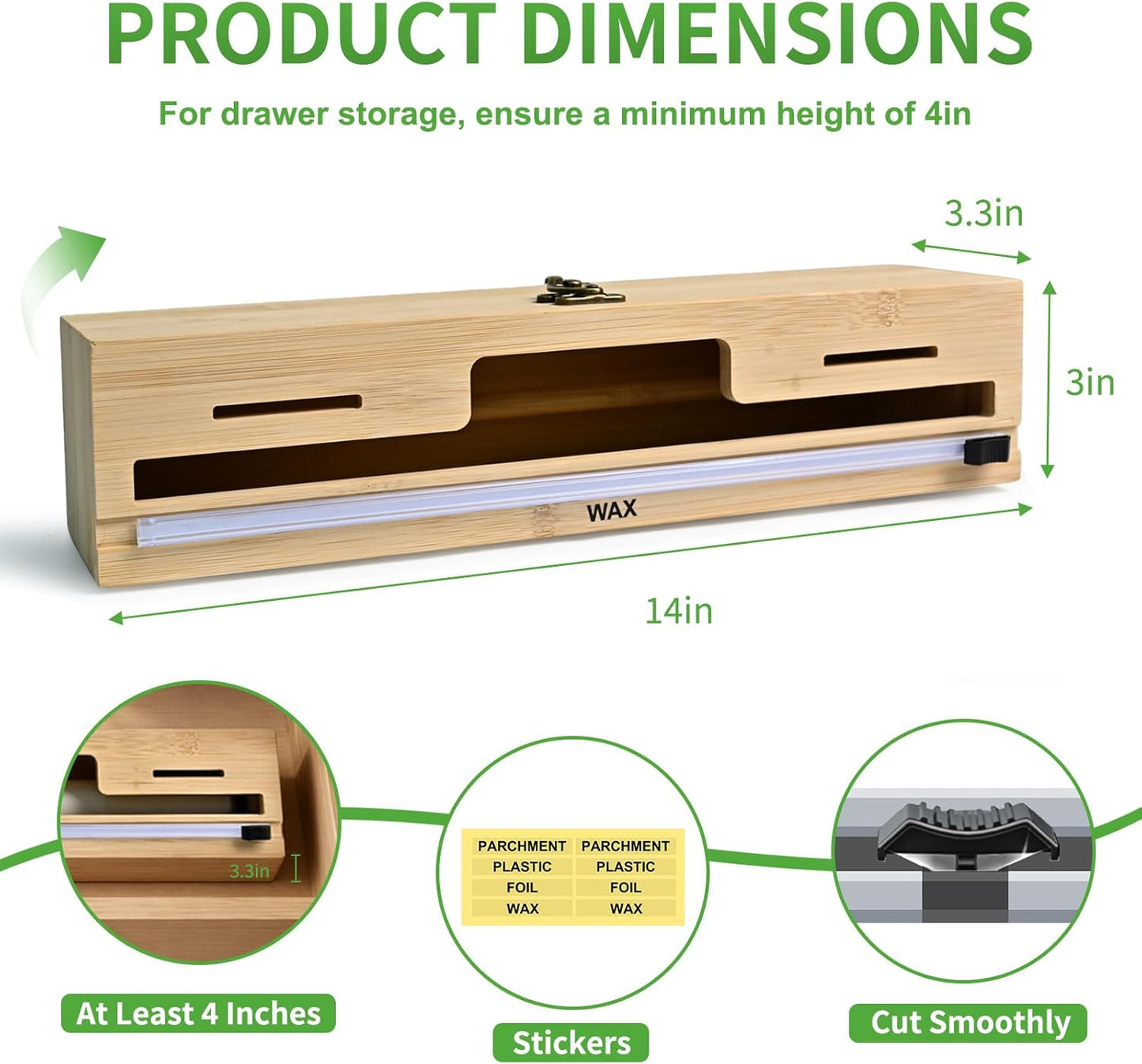 MSJGA Magnetic Plastic Wrap Dispenser with Cutter for Drawer&Refrigerator | 3 in 1 Fridge Bamboo Organizer for Tin Foil, Baking Paper, Wax Paper Holder Kitchen Storage Box Compatible,13" x 8.2" x 2.7"