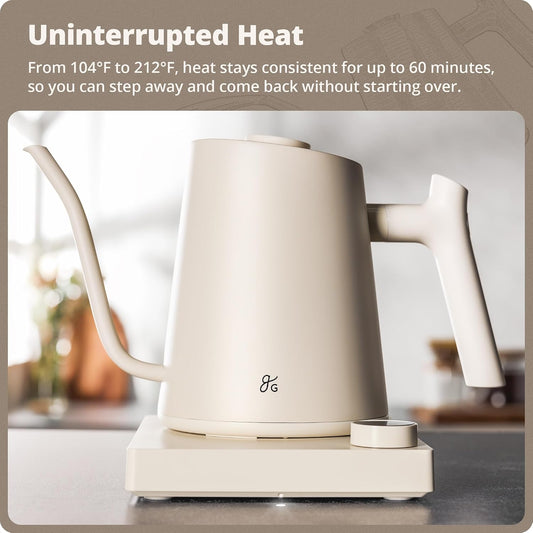 Greater Goods Gooseneck Electric Kettle, 1200W Temperature Control, 0.8L | Pour-Over & Tea Kettle with Stainless Steel Interior, Built-In Brew Timer, Fast Heating for Chemex, V60, & Matcha (Birch)