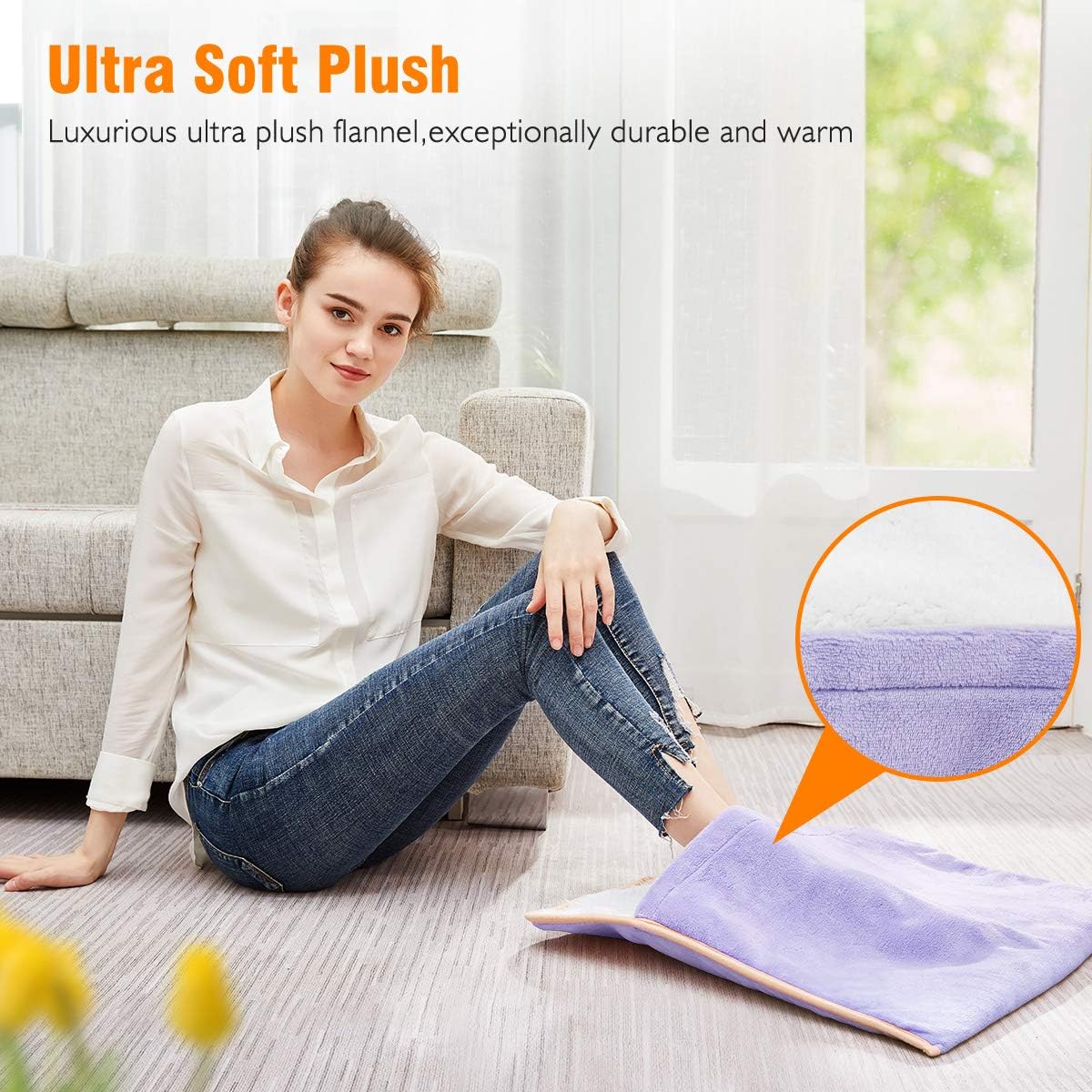 Foot Warmer Electric, Heating Pad King Size Ultra Soft Flannel, Extra Large for Bed, Abdomen, Feet, Back, Cramp, Office/Home Under Desk, 10ft Cord, Auto Off, 22" x 20" - Blue