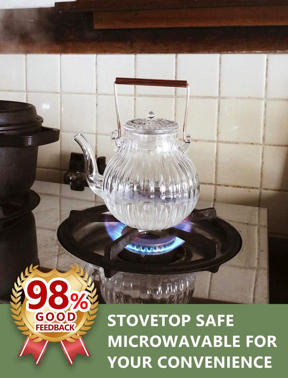 Stovetop Safe Glass Teapot with Removable Infuser Fine Borosilicate Tea Pot perfect for Fruit Flowering Tea Canister Premium Quality Tea Kettle Gift IW-G086 (25OZ, LINE)