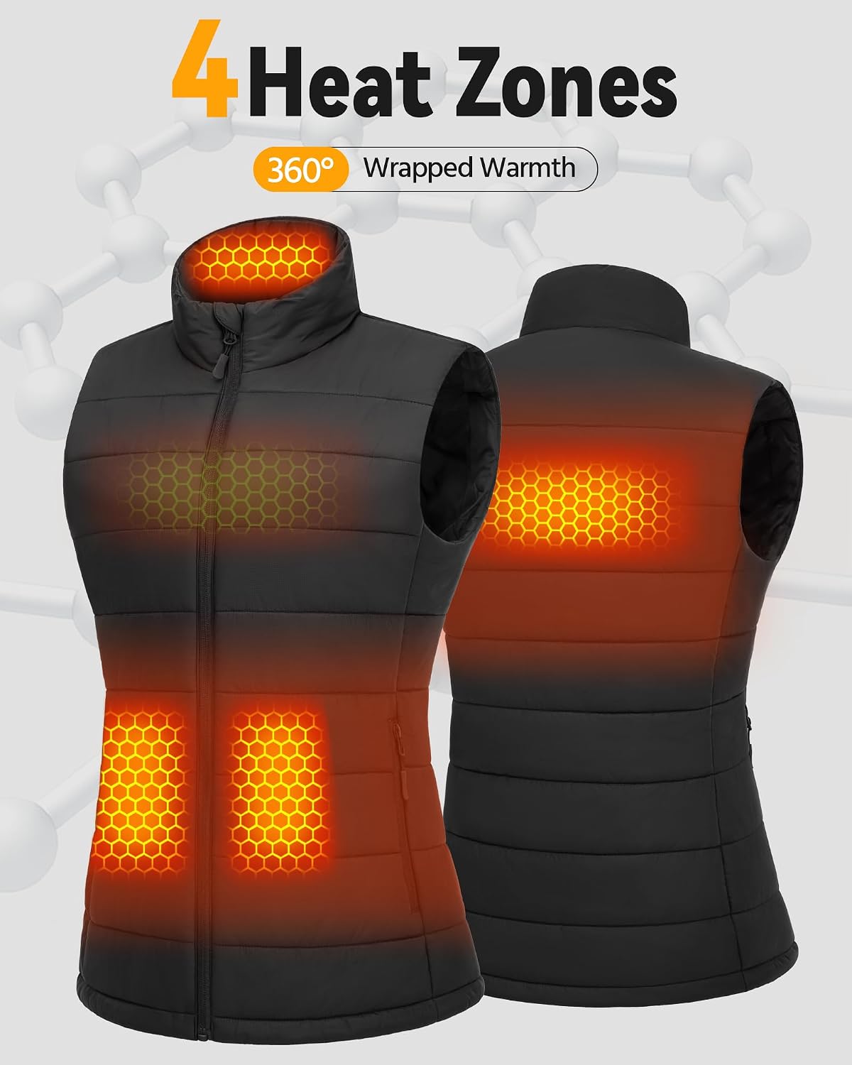 Wulcea Graphene Heated Vest For Women 7.4V Fast Charge Large Capacity Battery