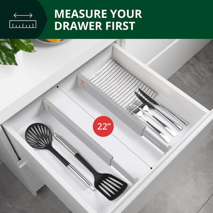 Bamboo Drawer Dividers Organizers, Adjustable Drawer Separator Splitters, 17–22 Inches Expandable Drawer Divider Organizer for Large Utensils, Kitchen, Bedroom, Dresser & Office Drawers 4-Pack