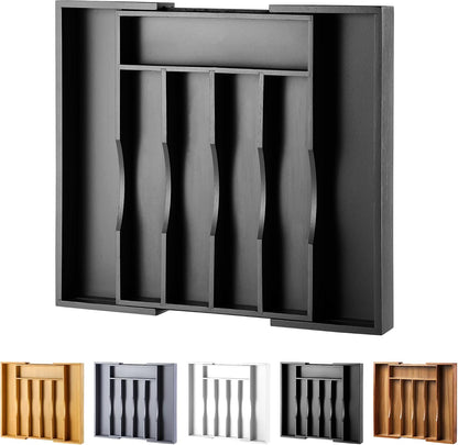 Expandable Bamboo Kitchen Drawer Organizer for Cutlery and Utensils, Adjustable Bamboo Wood Cutlery Tray in Drawer for Flatware and Silverware in Kitchen, (Natural)