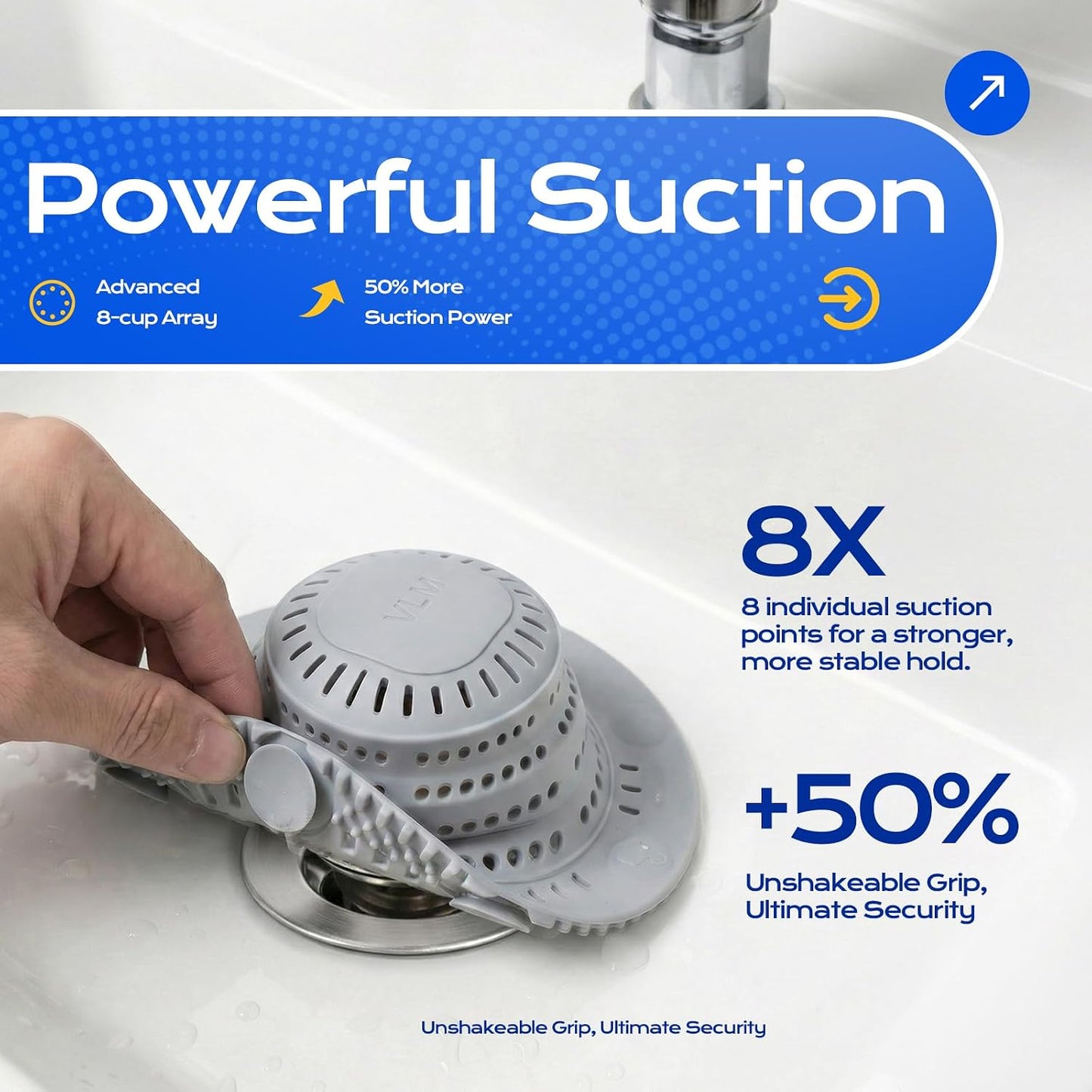 VLM 2 Pack Shower Drain Hair Catcher, Upgraded Drain Cover with Strong Suction Cups, Anti-Clog Hair Trap Stopper for Bathtub Shower Sink Laundry
