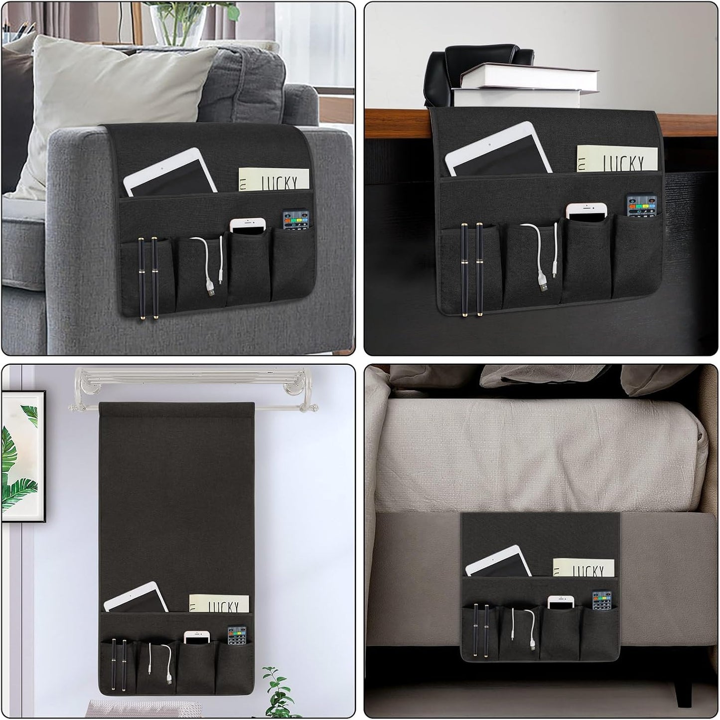 Remote Control Holders for Armchairs, Couch Caddy, Featuring Non-Slip Bases | 5 Pockets Bedside Storage Pocket for TV Remote Holder, Phone Tablet Kindle, Magazines, Gifts for Seniors (Beige, 35"X12.4")