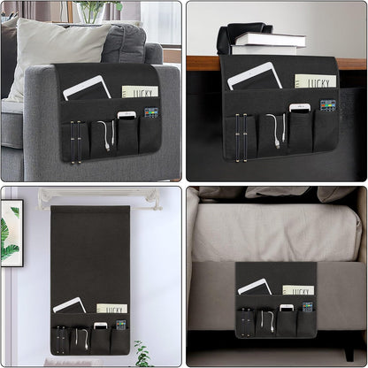 Remote Control Holders for Armchairs, Couch Caddy, Featuring Non-Slip Bases | 5 Pockets Bedside Storage Pocket for TV Remote Holder, Phone Tablet Kindle, Magazines, Gifts for Seniors (Beige, 35"X12.4")