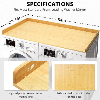 Gashell Washer Dryer Countertop, 27.5" x 54" Bamboo Washer and Dryer Countertop for Laundry Room Organization(Retro Brown)