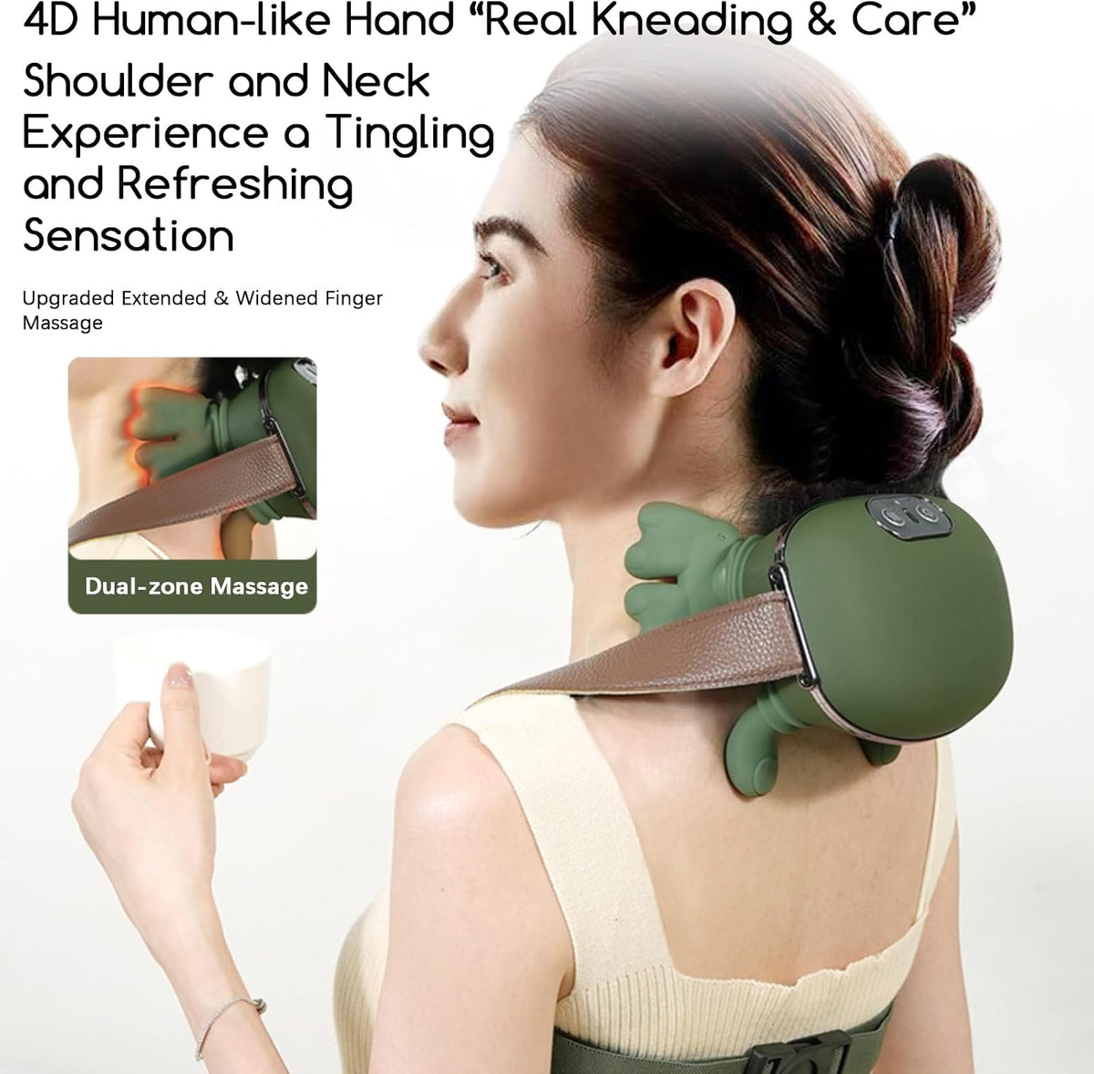 Upgraded Neck and Shoulder Massager,Professional Shiatsu Neck Massager,Portable Deep Tissue 4D Kneading with Heat,Intelligent Simulated Human Hand Design for Pain Relief and Muscle (Green)