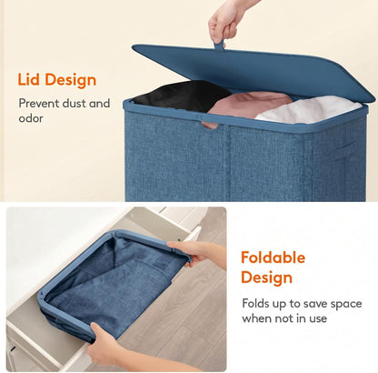 Lifewit 185L 3 Section Laundry Hamper with Lid, Laundry Basket, Beige | Large Foldable Laundry Sorter with 3 Removable Bags, Tall Clothes Hamper for Bedroom and Bathroom