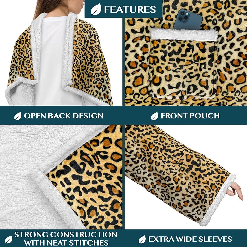 PAVILIA Wearable Blanket with Sleeves and Pocket for Women Men, Sherpa Trim
