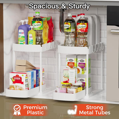 2 Packs Under Sink Pull-Out Storage Organizers, 12.8 Inches, Black | Multi-Purpose Cabinet Organizers and Storage for Bathroom & Kitchen
