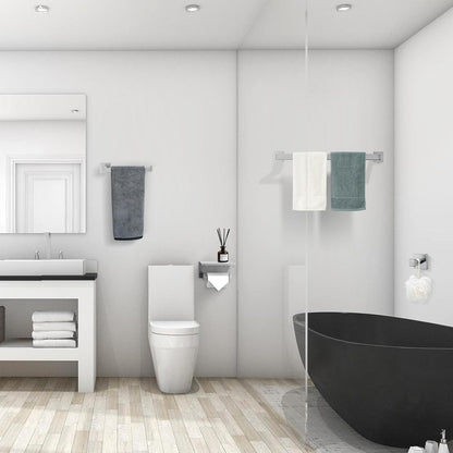 TURS Bathroom Hardware Set Black 4-Piece Towel Bar Set Include 24 Inch Towel Bar Hand Towel Holder Towel Hook Toilet Paper Holder with Shelf Wall Mounted Stainless Steel Bathroom Accessories Set