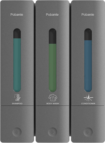 Shampoo and Conditioner Dispenser - Shower Soap Dispenser Wall Mounted No Drill - Shampoo Conditioner Body Wash Dispenser 3 Chamber - Easy Install for Bathroom Hotel Black 1200ml