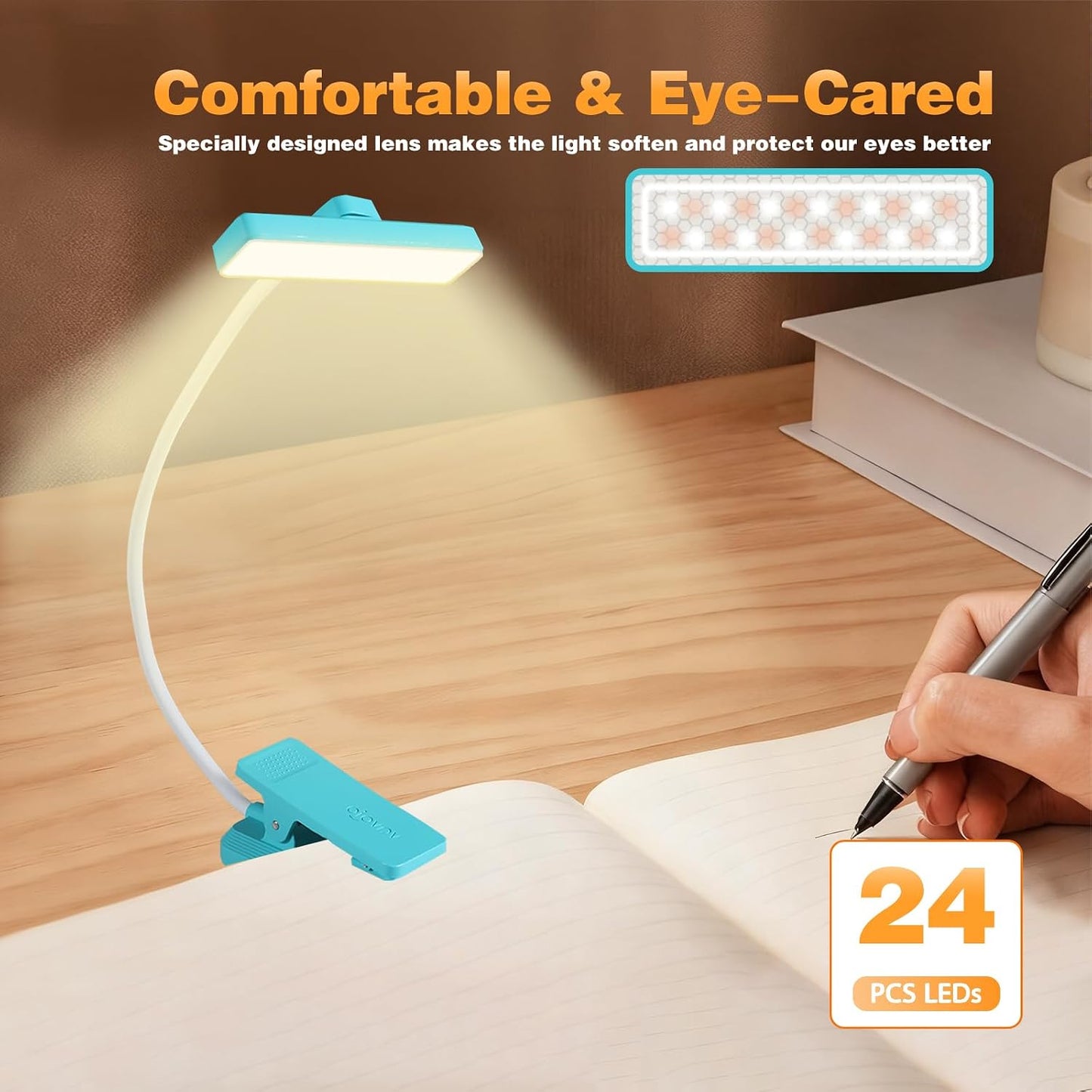 VAVOFO Rechargeable Book Light Rotatable：24 LEDs Reading Light, 3-Color & 9-Brightness Book Lamp, Eye Cared 120Hrs Runtime Lightweight Clip on Led Light for Book Lovers (Black)