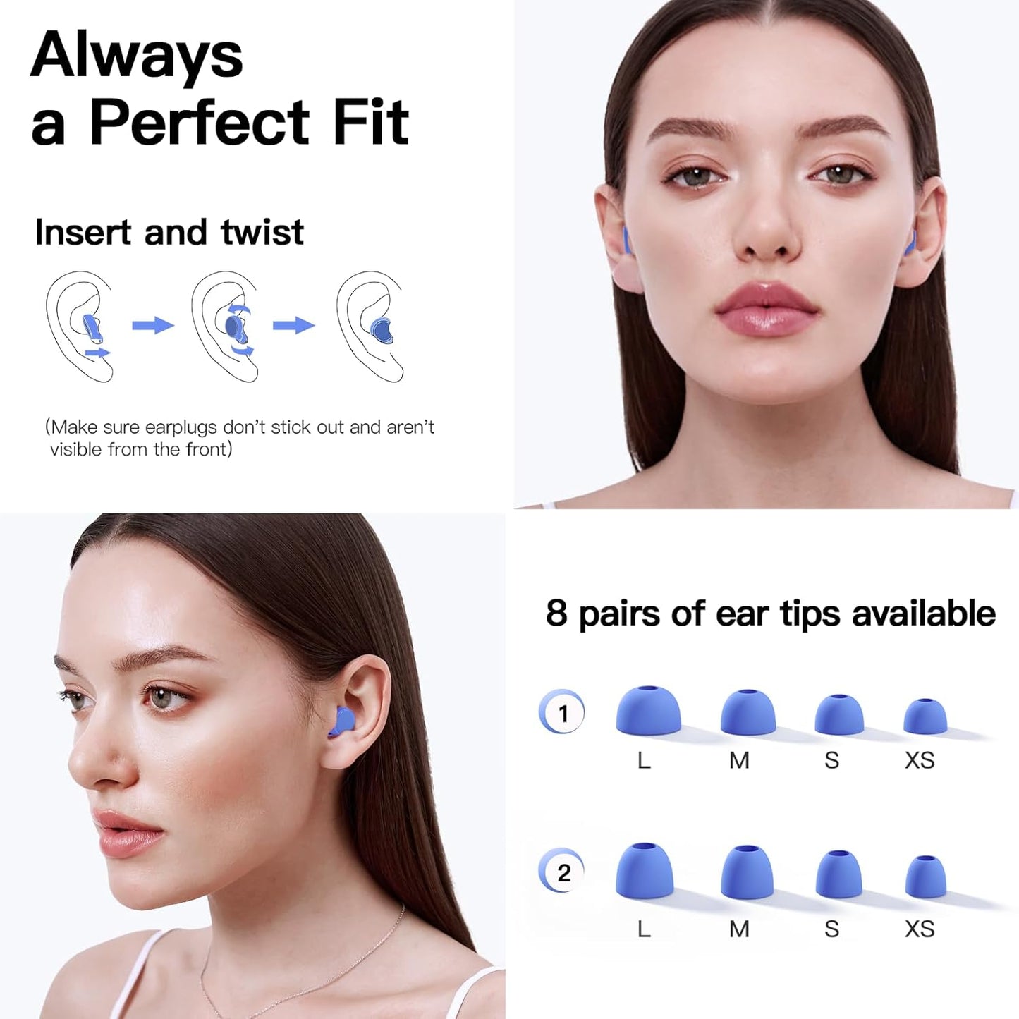 55dB Ear Plugs for Sleeping Noise Cancelling, Noise Reduction Earplugs for Sleep, Snoring, Side Sleepers, Reusable Hearing Protection Ear Plugs for Concerts, Airplane, Silicone Sleep Earplugs (Black)