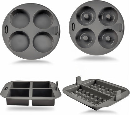 EM 4-pc Silicone Air Fryer Liners Baking Set for Cake, Donut, Waffle, and Brownie - Reusable Silicone Baking Molds for 3-5 Qt Airfryers - Easy to Clean Air Fryer Baking Accessories for Home Bakers