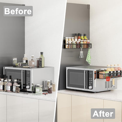 Aufworld Magnetic Spice Rack for Refrigerator, 3 Pack Magnetic Shelf, Moveable Fridge Organizer with 8-Hook Rack, Seasoning Organizer for Kitchen