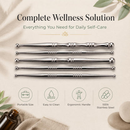 5PCS Stainless Steel Acupressure Tool Set,Trigger Point Massage Tools | Reflexology & Deep Tissue Massage for Point Therapy, Professional Meridian Massage Sticks for Face, Body & Muscle Relief